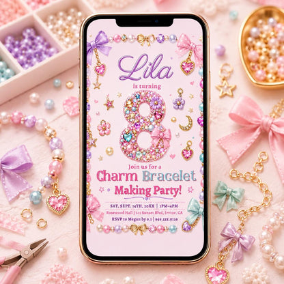 Charm Bracelet Making Party, Jewelry Making Invitation, Beading Party Template, Tween Girl Birthday, Friendship Bracelet Workshop, Canva __etsy:8058736251