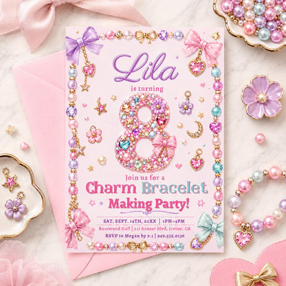 Charm Bracelet Making Party, Jewelry Making Invitation, Beading Party Template, Tween Girl Birthday, Friendship Bracelet Workshop, Canva __etsy:8058736261
