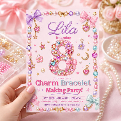 Charm Bracelet Making Party, Jewelry Making Invitation, Beading Party Template, Tween Girl Birthday, Friendship Bracelet Workshop, Canva __etsy:8058736257