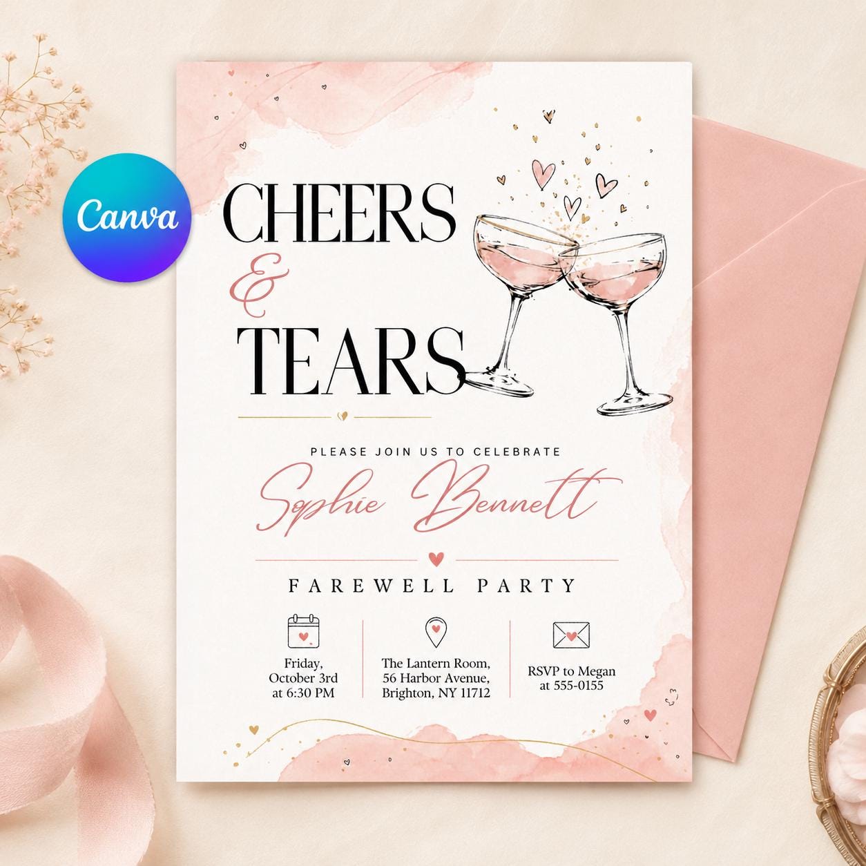 Cheers & Tears Farewell Party Invitation, Cheers and Tears Moving Party Invitation, Editable Farewell Template __etsy:8111097213