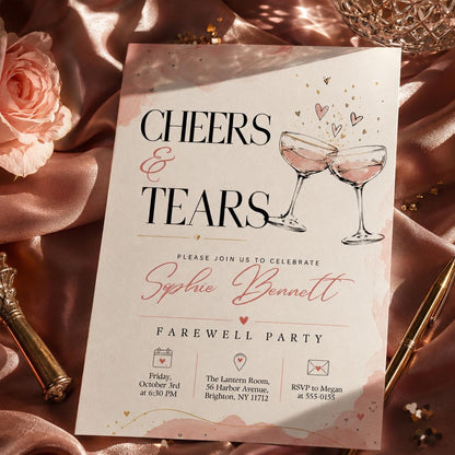 Cheers & Tears Farewell Party Invitation, Cheers and Tears Moving Party Invitation, Editable Farewell Template __etsy:8111097223