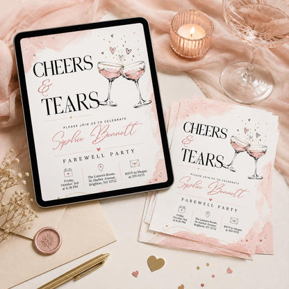 Cheers & Tears Farewell Party Invitation, Cheers and Tears Moving Party Invitation, Editable Farewell Template __etsy:8111097237