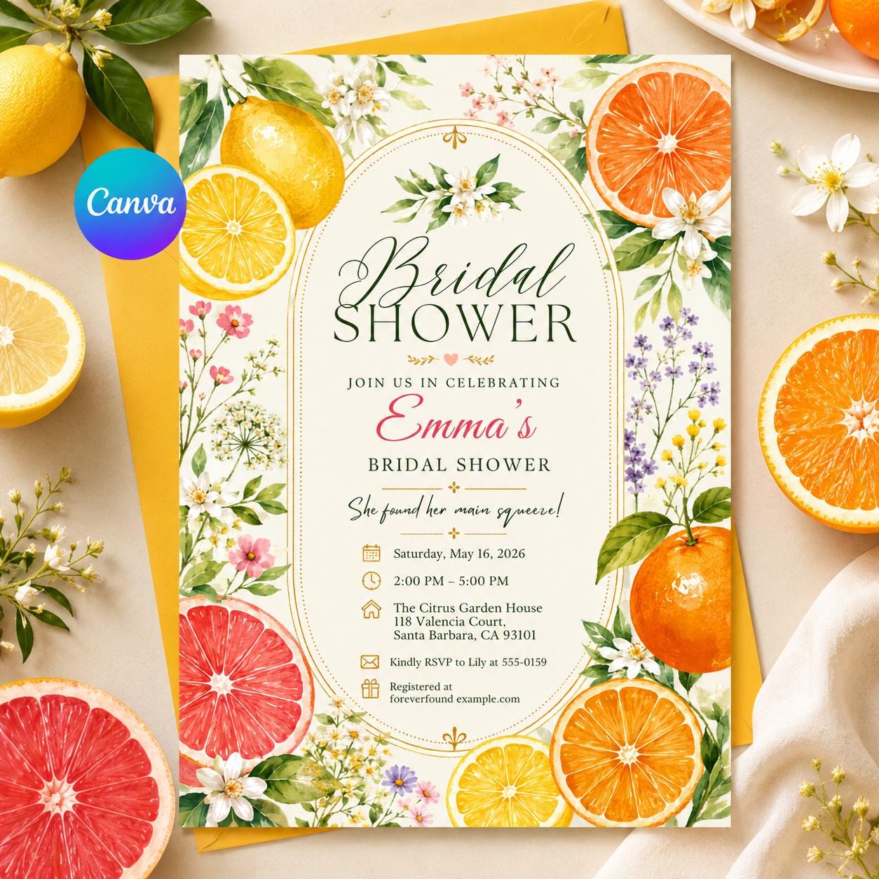 Citrus Bridal Shower Invitation Editable Template, She Found Her Main Squeeze Invite, Lemon Orange Grapefruit Theme, Citrus Bridal Shower __etsy:8128410294
