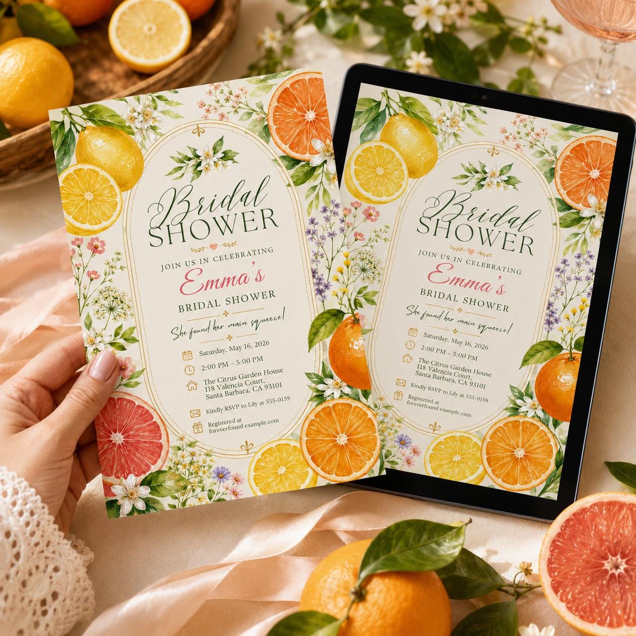 Citrus Bridal Shower Invitation Editable Template, She Found Her Main Squeeze Invite, Lemon Orange Grapefruit Theme, Citrus Bridal Shower __etsy:8128410326