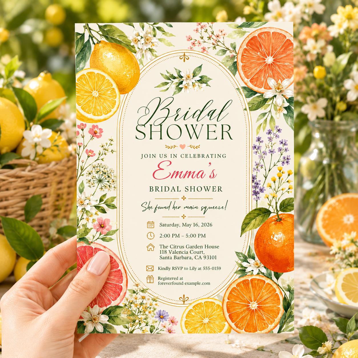 Citrus Bridal Shower Invitation Editable Template, She Found Her Main Squeeze Invite, Lemon Orange Grapefruit Theme, Citrus Bridal Shower __etsy:8128410334