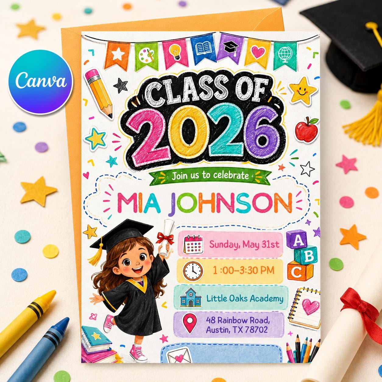 Class of 2026 Graduation Invitation, Graduation Party Invitation 2026, Class of 2026 Announcement, Blue Grad Template, Editable Canva __etsy:8128817913