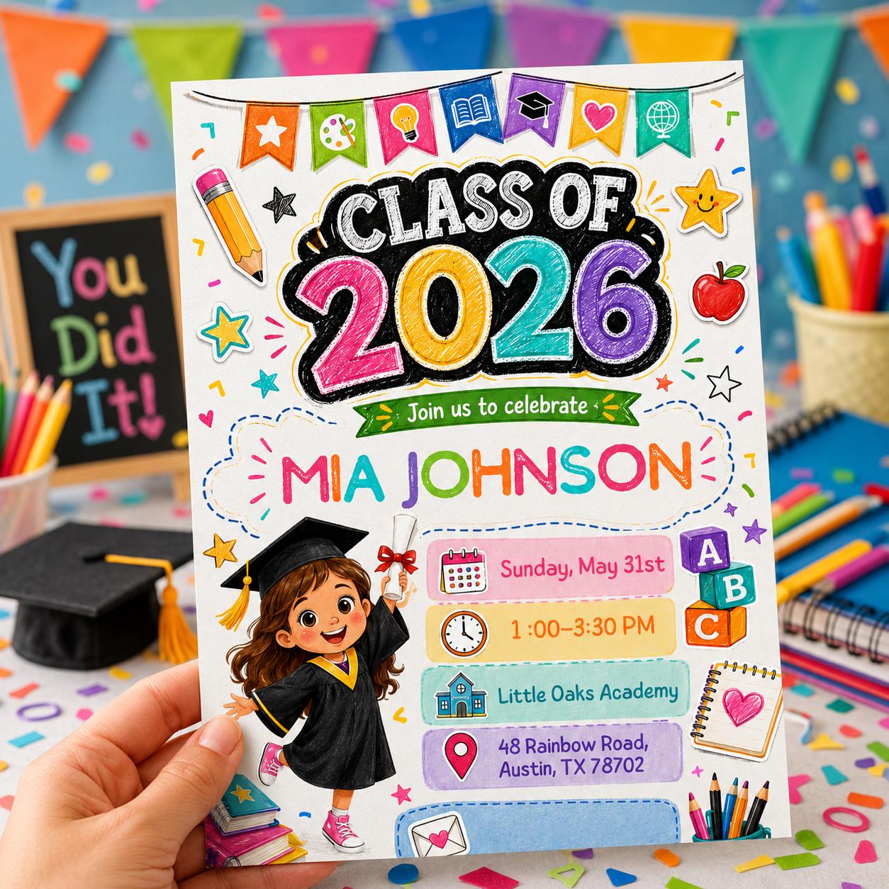 Class of 2026 Graduation Invitation, Graduation Party Invitation 2026, Class of 2026 Announcement, Blue Grad Template, Editable Canva __etsy:8128817891
