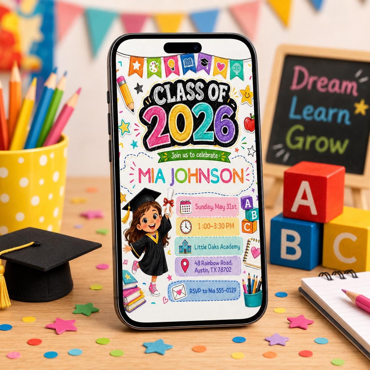 Class of 2026 Graduation Invitation, Graduation Party Invitation 2026, Class of 2026 Announcement, Blue Grad Template, Editable Canva __etsy:8080899112