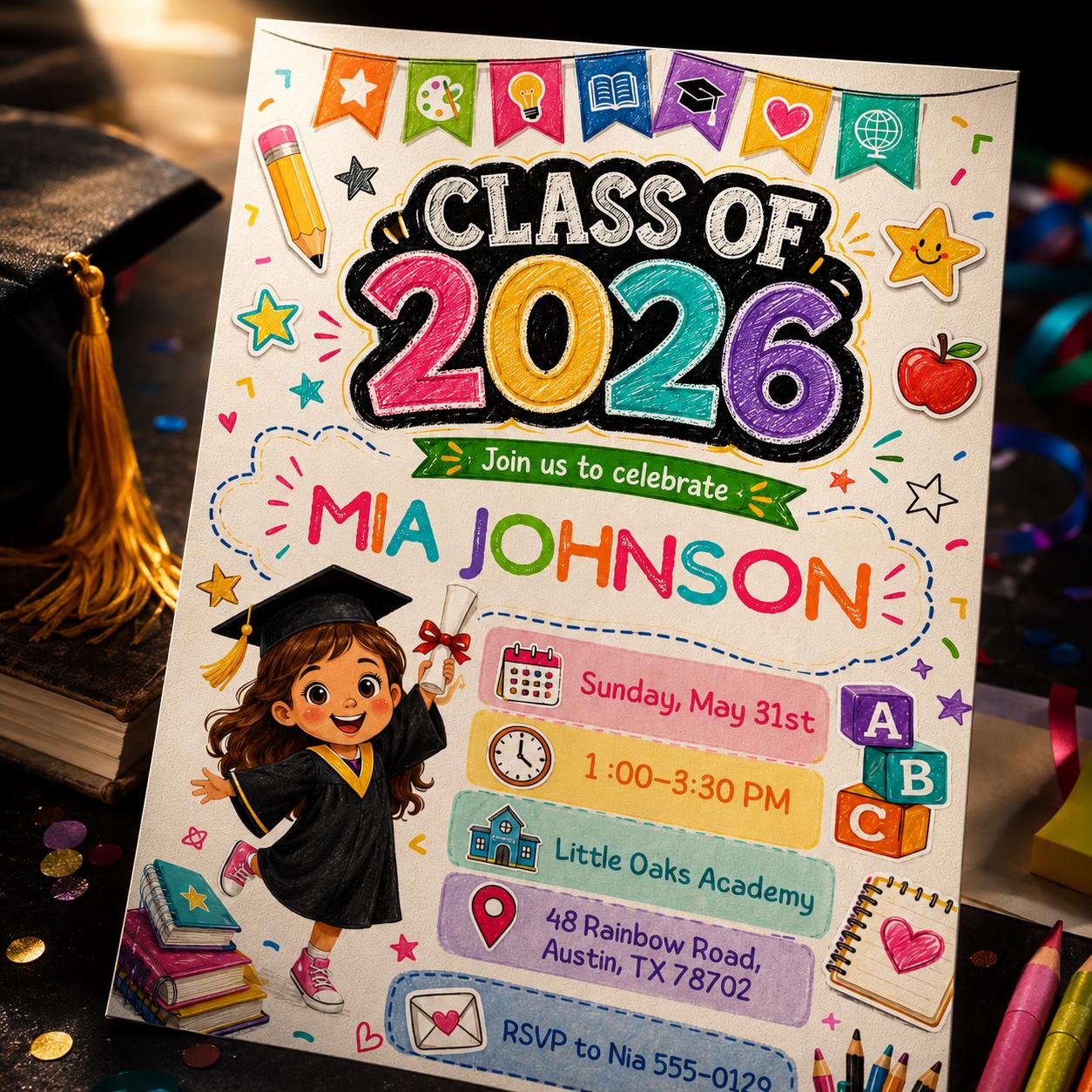 Class of 2026 Graduation Invitation, Graduation Party Invitation 2026, Class of 2026 Announcement, Blue Grad Template, Editable Canva __etsy:8128817917