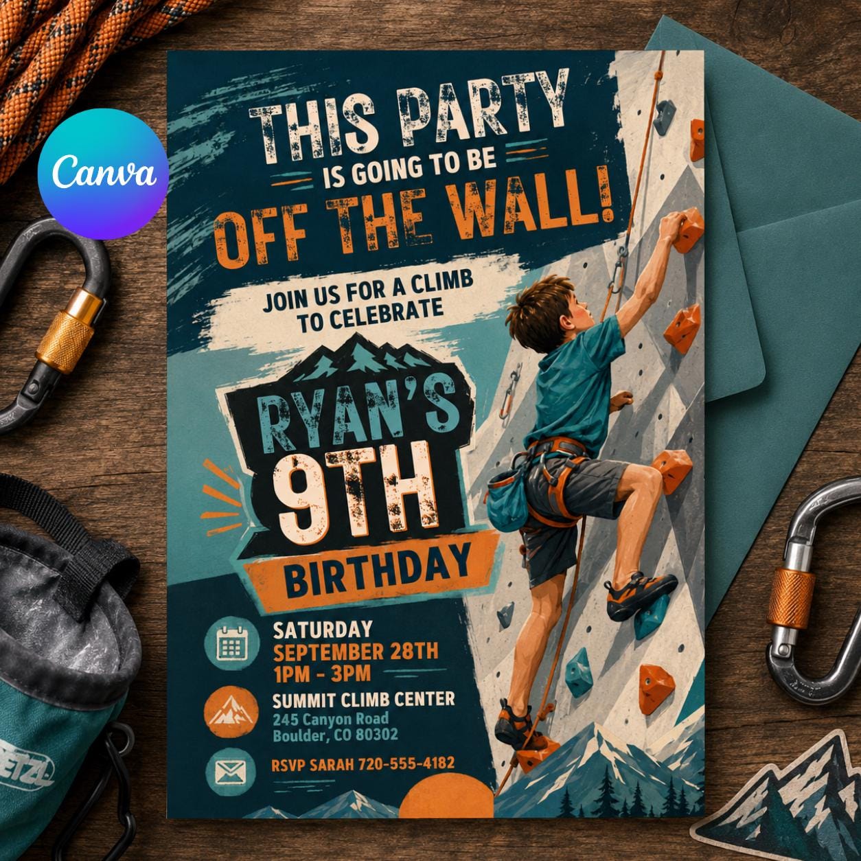 Climber Editable Birthday Invite, Printable Rock climbing Invitation, climbing wall invitation, rock climb Birthday Invite template __etsy:8080208635