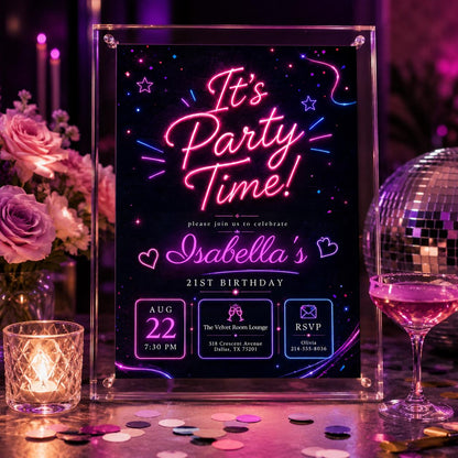 Confetti Party Invitation, It's Party Time, Colorful Invitation, Kids Invitation Template, Neon Party, Birthday, Editable Canva Template __etsy:7999265168