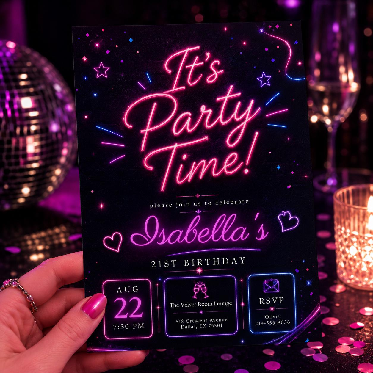Confetti Party Invitation, It's Party Time, Colorful Invitation, Kids Invitation Template, Neon Party, Birthday, Editable Canva Template __etsy:7999265164