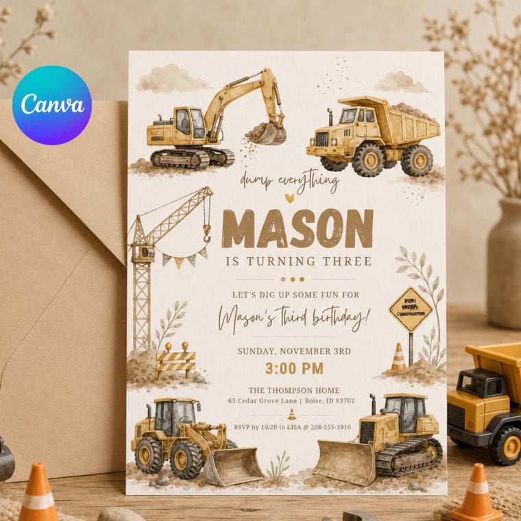 Dump Everything Construction Birthday Invitation