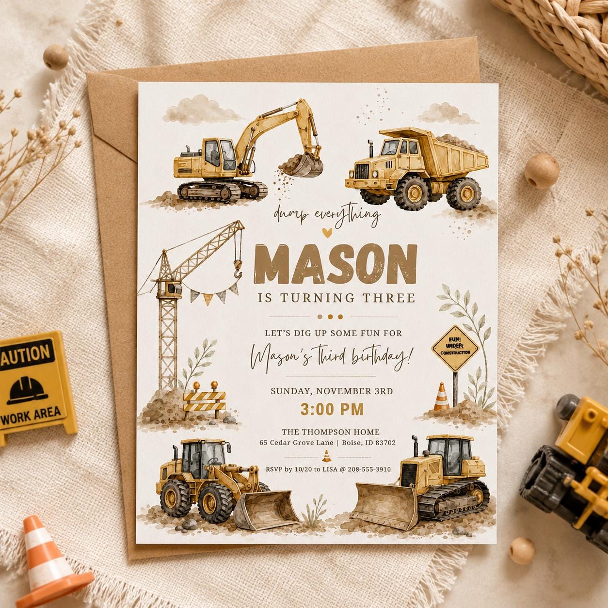 Construction Birthday Invitation Dump Everything Birthday Invitation Construction Birthday Invite Construction Bday Party Invite, Canva __etsy:8080094337