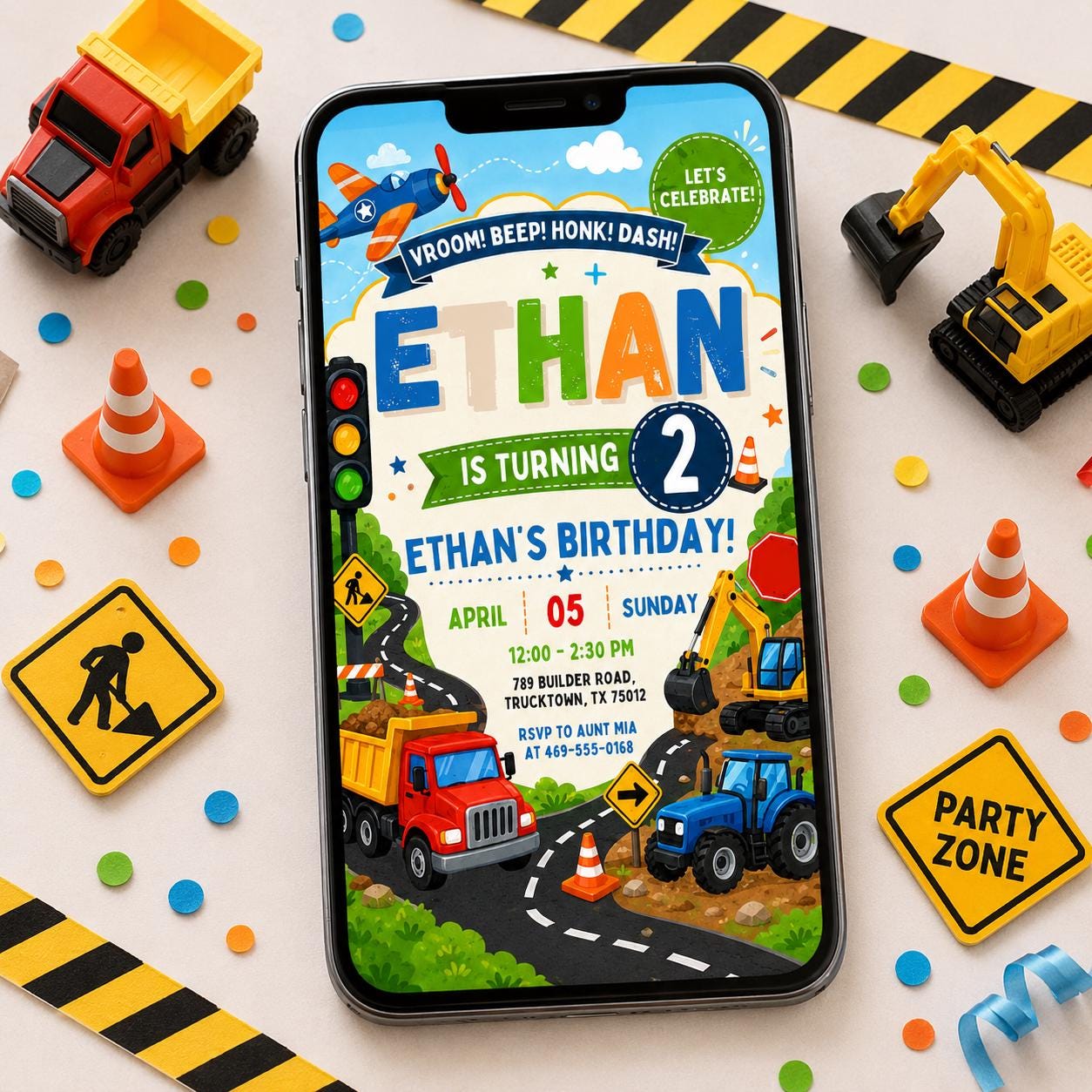 Construction Birthday Invitation, Editable Canva Template,  Dump Truck Builder Party Invite (Editable Canva Template) __etsy:8056799685