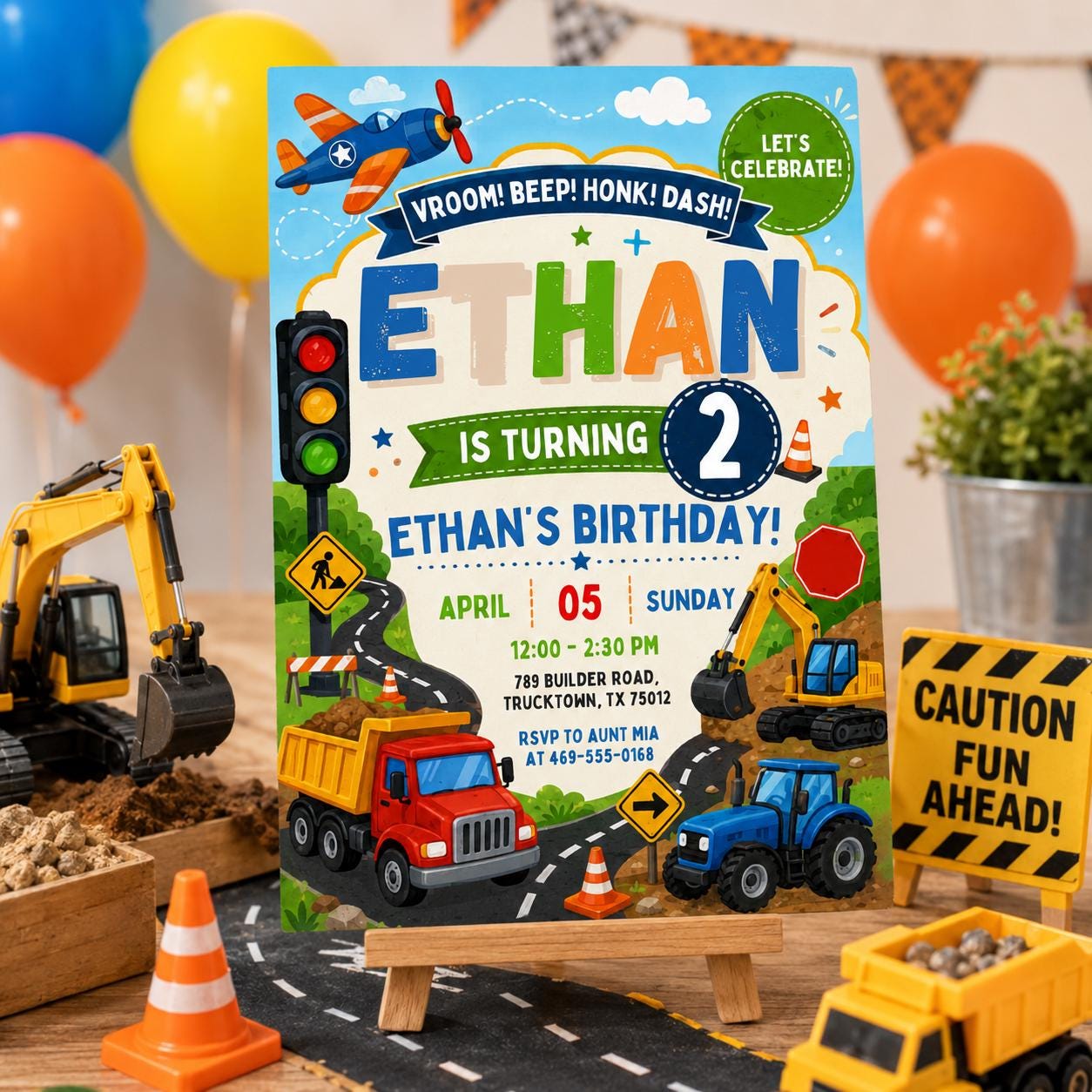 Construction Birthday Invitation, Editable Canva Template,  Dump Truck Builder Party Invite (Editable Canva Template) __etsy:8056799673