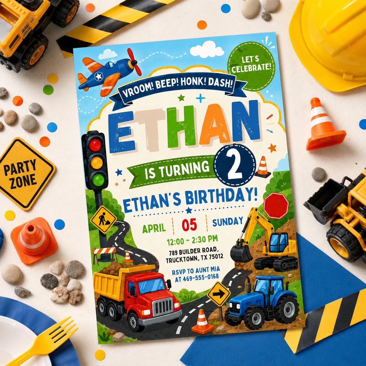 Construction Birthday Invitation, Editable Canva Template,  Dump Truck Builder Party Invite (Editable Canva Template) __etsy:8056799699