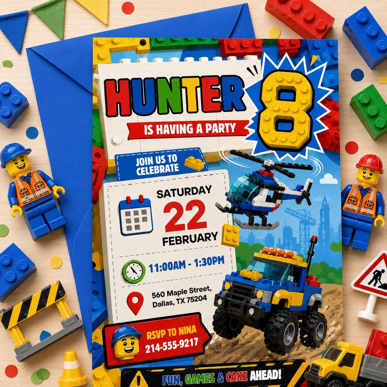 Construction Truck Theme, Building blocks invitation, bricks invite, construction police car invite template, Building blocks invite, Canva __etsy:8080205719