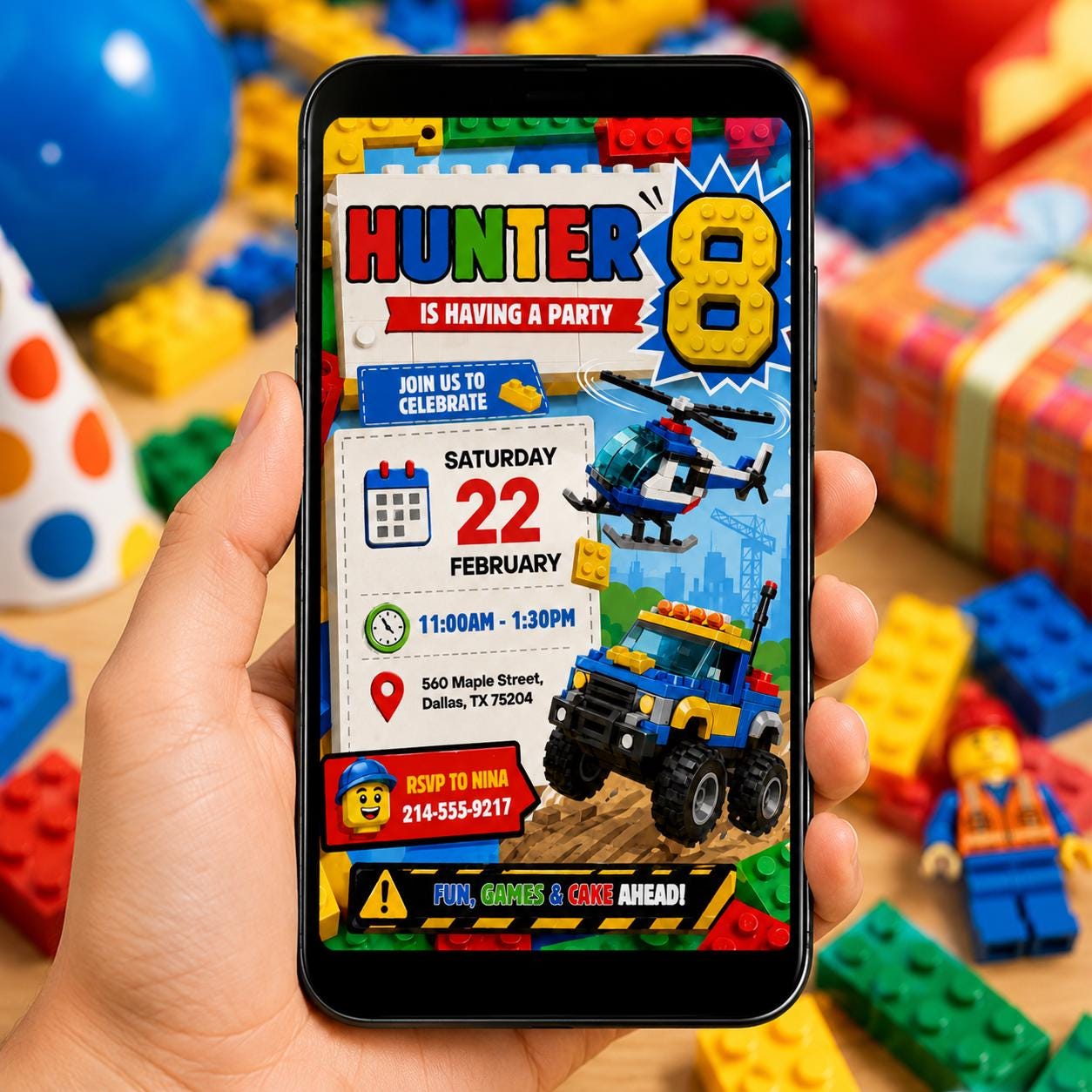 Construction Truck Theme, Building blocks invitation, bricks invite, construction police car invite template, Building blocks invite, Canva __etsy:8080205701