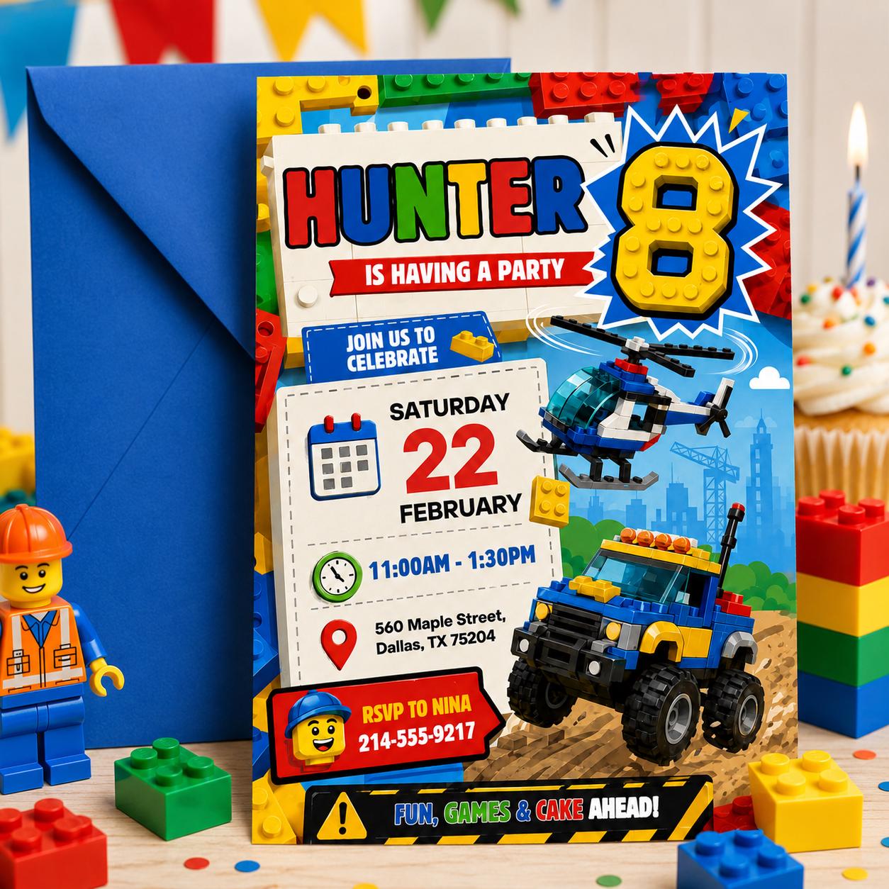 Construction Truck Theme, Building blocks invitation, bricks invite, construction police car invite template, Building blocks invite, Canva __etsy:8032295932