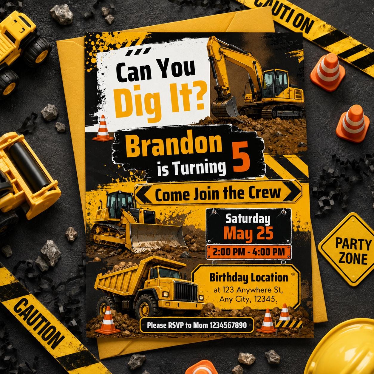Construction birthday invitation Let's Dig Up Some Fun, Digging It  invite editable template boy construction party dump truck invitation __etsy:8010946488