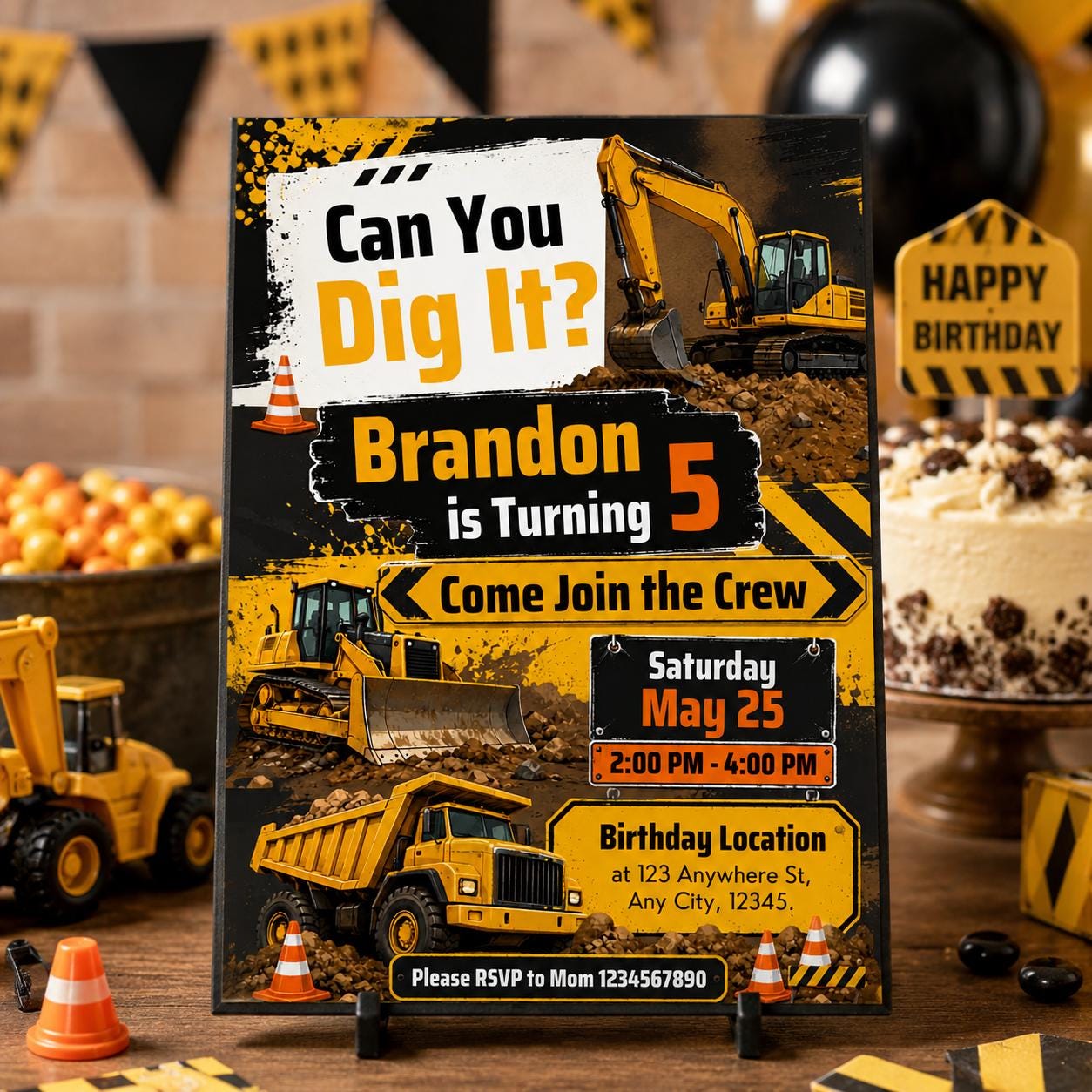 Construction birthday invitation Let's Dig Up Some Fun, Digging It  invite editable template boy construction party dump truck invitation __etsy:8058860149