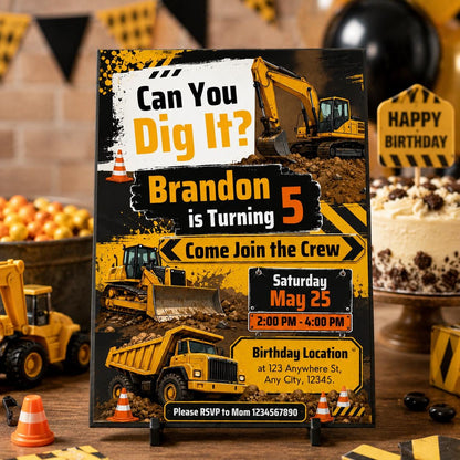 Construction birthday invitation Let's Dig Up Some Fun, Digging It  invite editable template boy construction party dump truck invitation __etsy:8058860149