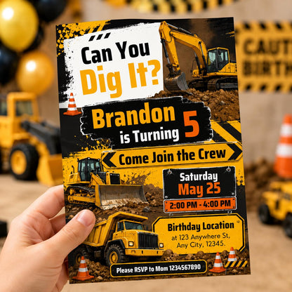 Construction birthday invitation Let's Dig Up Some Fun, Digging It  invite editable template boy construction party dump truck invitation __etsy:8058860139