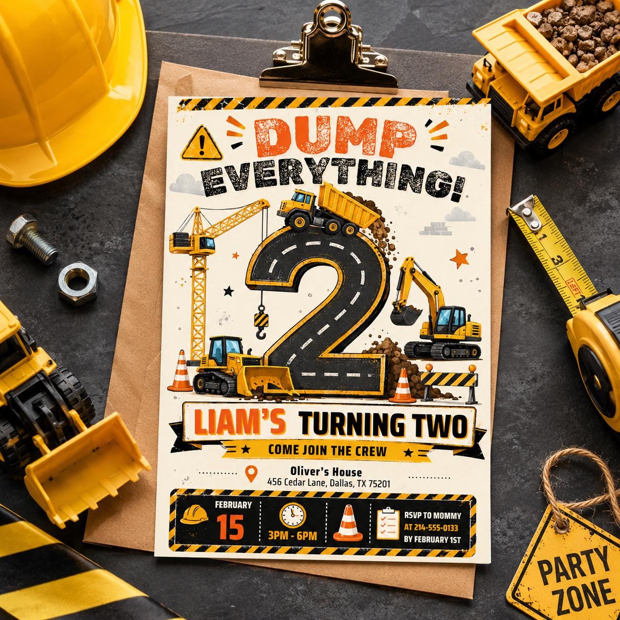 Construction birthday invitation Let's Dig Up Some Fun 1st birthday invite editable template boy construction party dump truck invitation __etsy:8058662803
