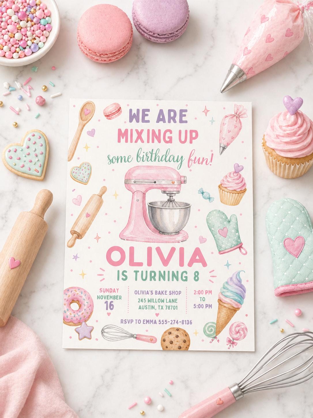 Cooking Birthday Invitation, Cooking Invitation, Baking Birthday Party, Baking Theme, We are Mixing Up Invite, Editable Canva Design __etsy:7970287780
