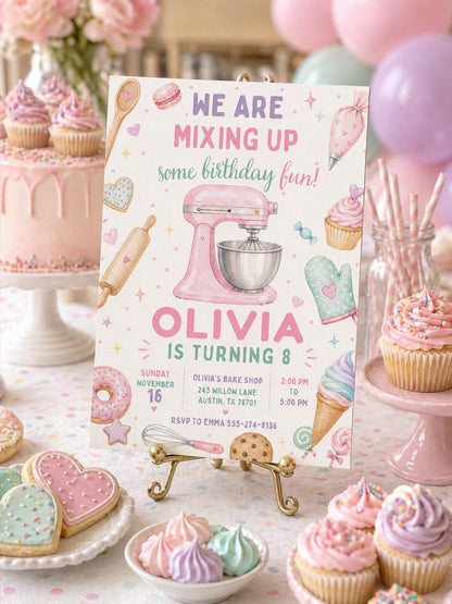 Cooking Birthday Invitation, Cooking Invitation, Baking Birthday Party, Baking Theme, We are Mixing Up Invite, Editable Canva Design __etsy:7970287782