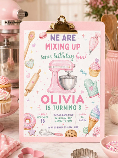 Cooking Birthday Invitation, Cooking Invitation, Baking Birthday Party, Baking Theme, We are Mixing Up Invite, Editable Canva Design __etsy:8018238859
