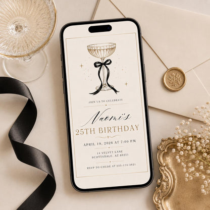 Coquette Bow Birthday Invitation Adult Black Ribbon Invite 30th Birthday 21st Birthday Invitation 16th Birthday, We're Getting Wild Party __etsy:8028853512
