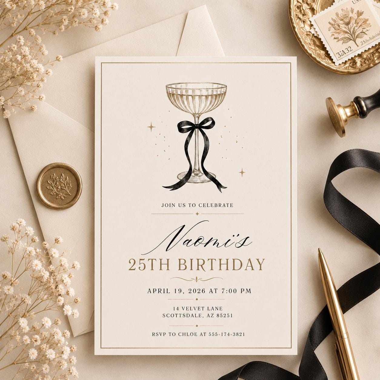 Coquette Bow Birthday Invitation Adult Black Ribbon Invite 30th Birthday 21st Birthday Invitation 16th Birthday, We're Getting Wild Party __etsy:8028853532