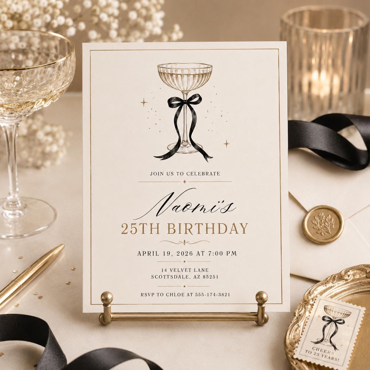 Coquette Bow Birthday Invitation Adult Black Ribbon Invite 30th Birthday 21st Birthday Invitation 16th Birthday, We're Getting Wild Party __etsy:8076766311