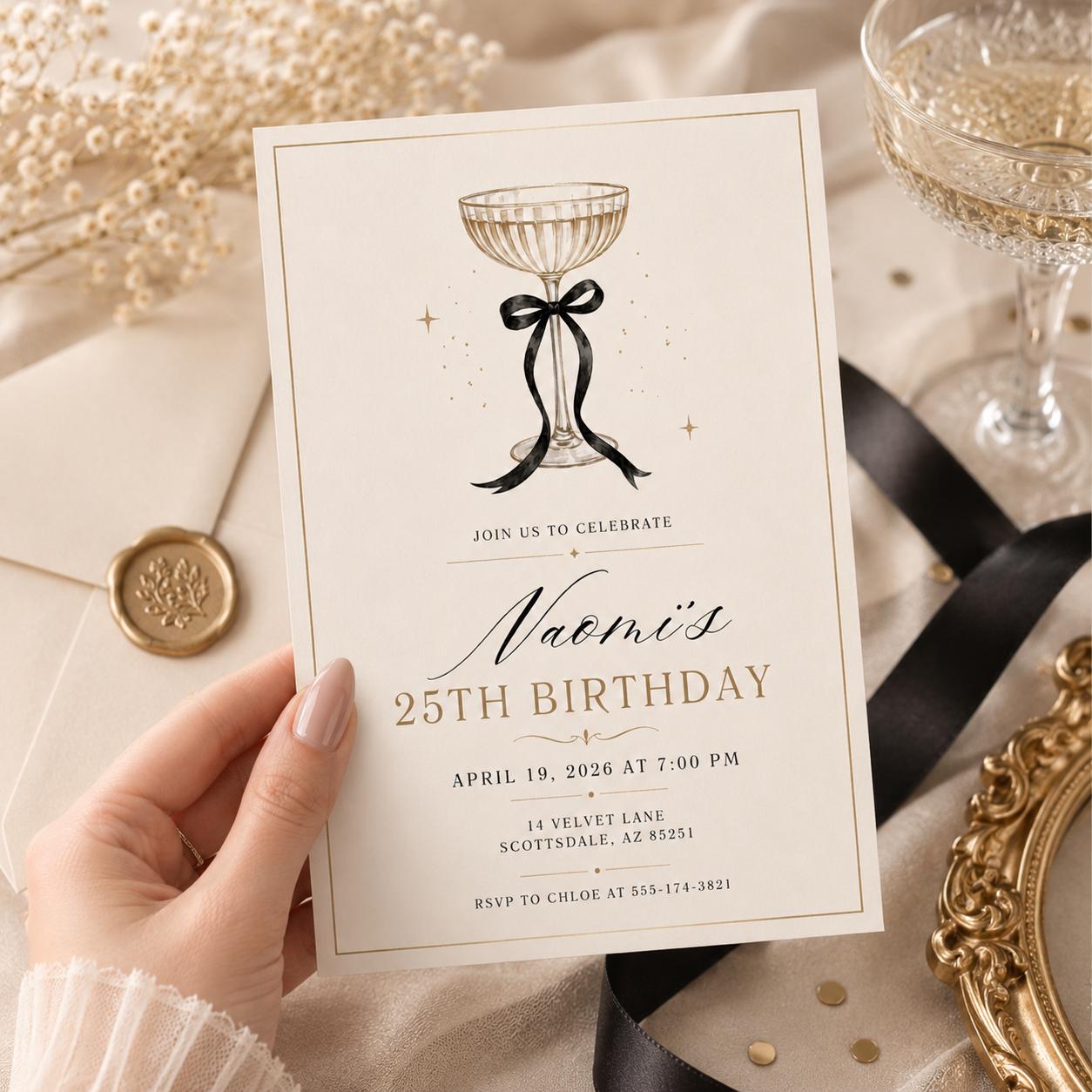 Coquette Bow Birthday Invitation Adult Black Ribbon Invite 30th Birthday 21st Birthday Invitation 16th Birthday, We're Getting Wild Party __etsy:8028853520