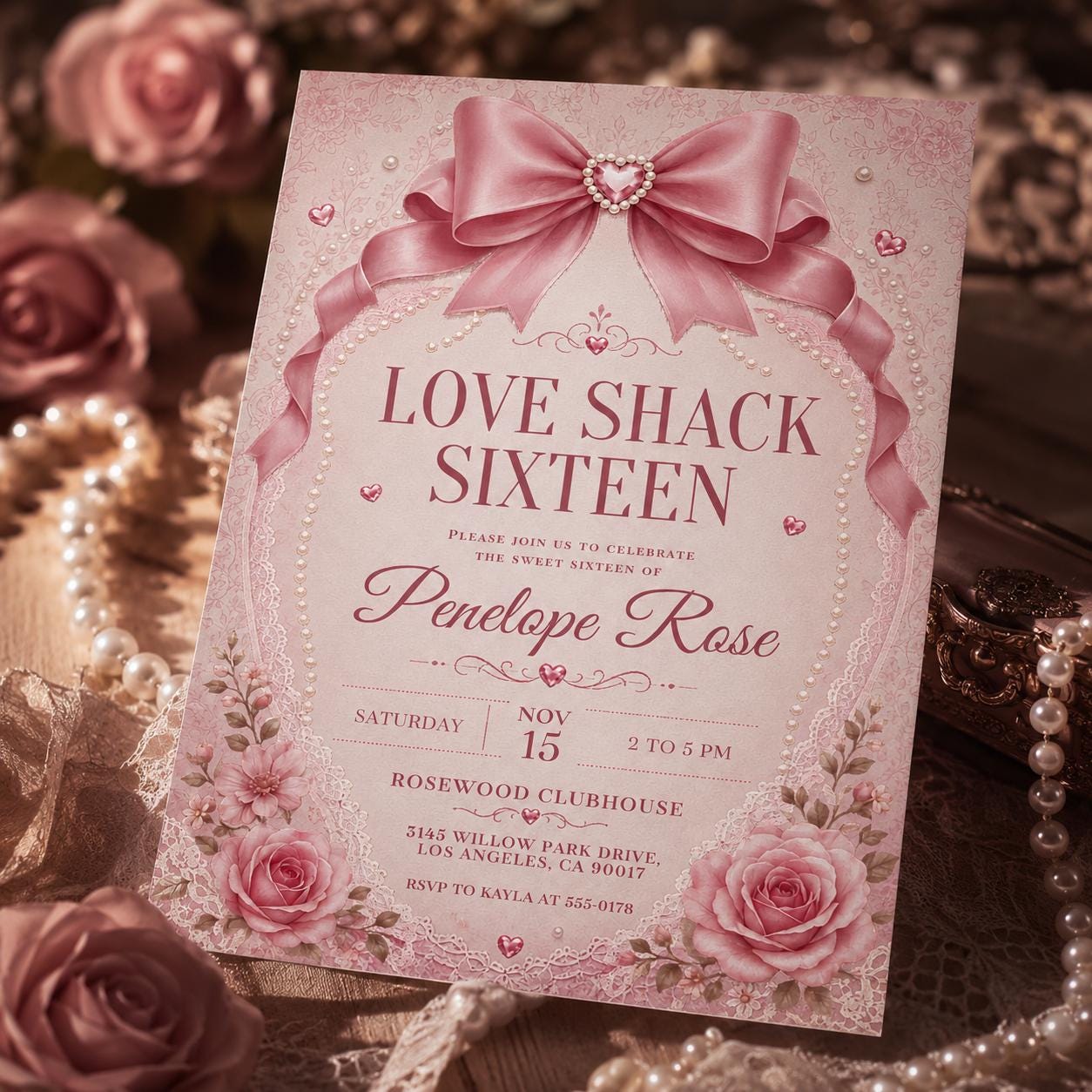 Coquette Pink Bow Sweet 16 Invitation Template, Love Shack Fancy Sweet Sixteen, Preppy Floral Birthday Party Theme, Editable Invite __etsy:8063075870