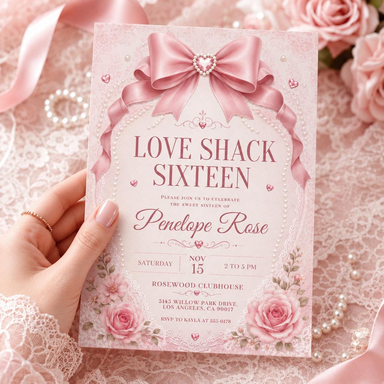 Coquette Pink Bow Sweet 16 Invitation Template, Love Shack Fancy Sweet Sixteen, Preppy Floral Birthday Party Theme, Editable Invite __etsy:8063075864