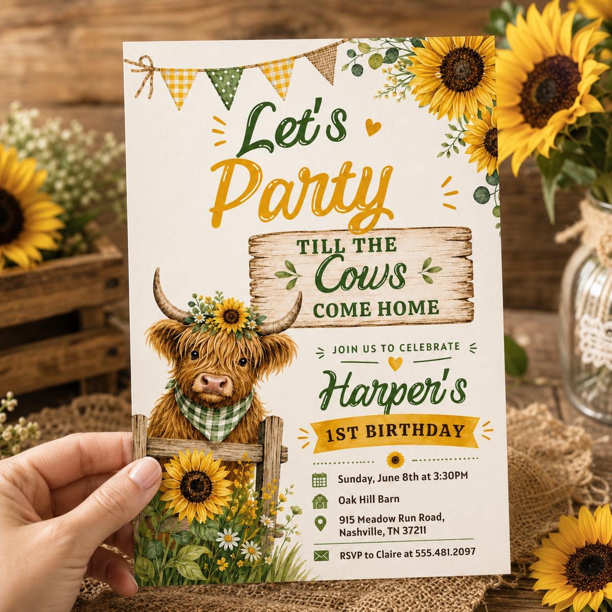 Cow Birthday Party Invitation, Let's Party Till The Cows Come Home, Groovy Highland Cow Party, Trendy, Cow Invite, Trendy Invite, Farm Canva __etsy:8022553982