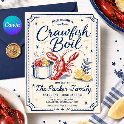Crawfish Boil Invitation, Seafood Boil Party Invitation, Let The Good Times Boil, Red Plaid Invite, Any Occasion Invitation, Canva Template __etsy:8035895267