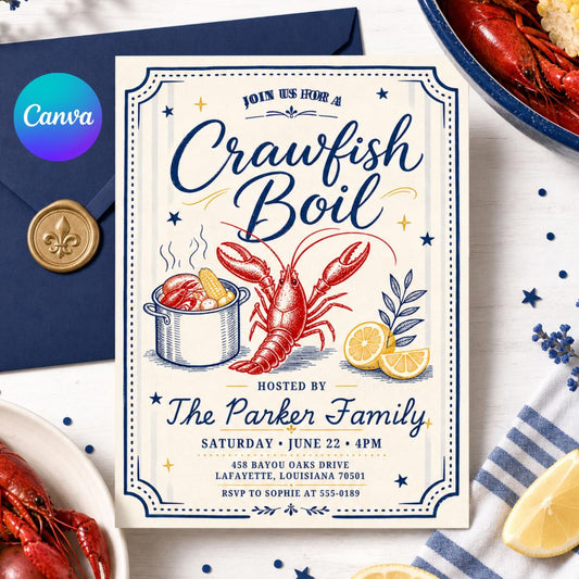 Crawfish Boil Invitation, Seafood Boil Party Invitation, Let The Good Times Boil, Red Plaid Invite, Any Occasion Invitation, Canva Template __etsy:8035895267