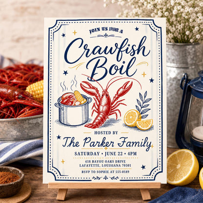 Crawfish Boil Invitation, Seafood Boil Party Invitation, Let The Good Times Boil, Red Plaid Invite, Any Occasion Invitation, Canva Template __etsy:8033852305