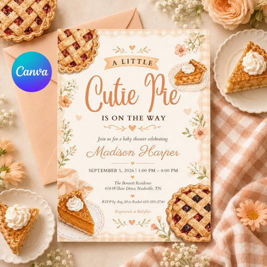 Cutie Pie – Baby Shower invite, Cutie Pie Baby Shower Invitation Fall Baby Shower Invite Gender Neutral Little Cutie Pie Red Gingham Canva __etsy:8038652636