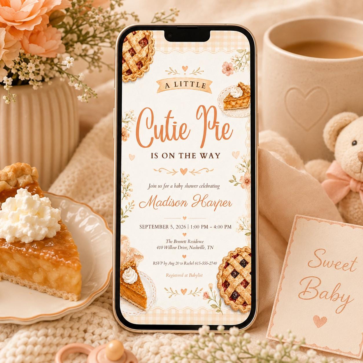 Cutie Pie – Baby Shower invite, Cutie Pie Baby Shower Invitation Fall Baby Shower Invite Gender Neutral Little Cutie Pie Red Gingham Canva __etsy:8038652602