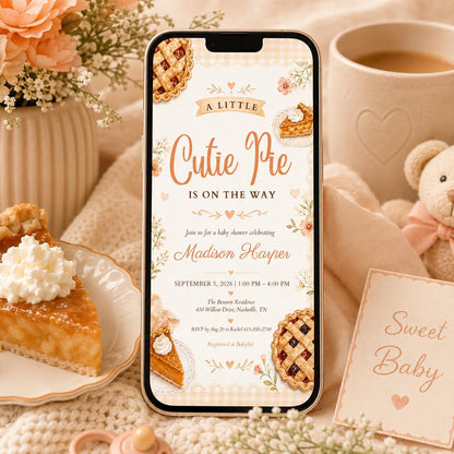Cutie Pie – Baby Shower invite, Cutie Pie Baby Shower Invitation Fall Baby Shower Invite Gender Neutral Little Cutie Pie Red Gingham Canva __etsy:8038652602