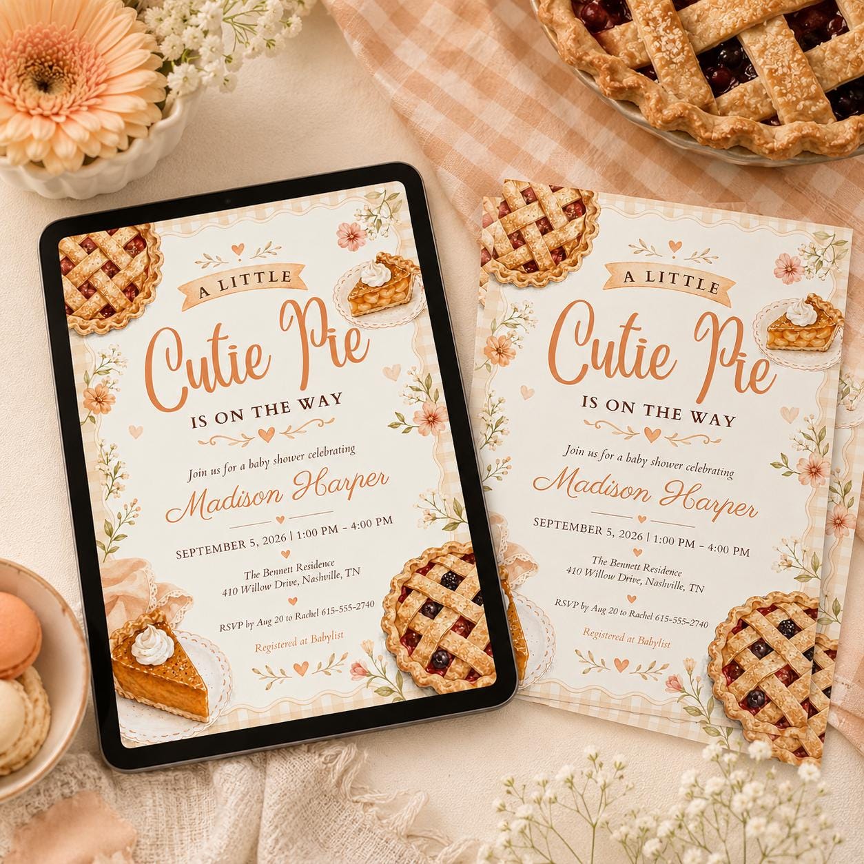 Cutie Pie – Baby Shower invite, Cutie Pie Baby Shower Invitation Fall Baby Shower Invite Gender Neutral Little Cutie Pie Red Gingham Canva __etsy:8038652640