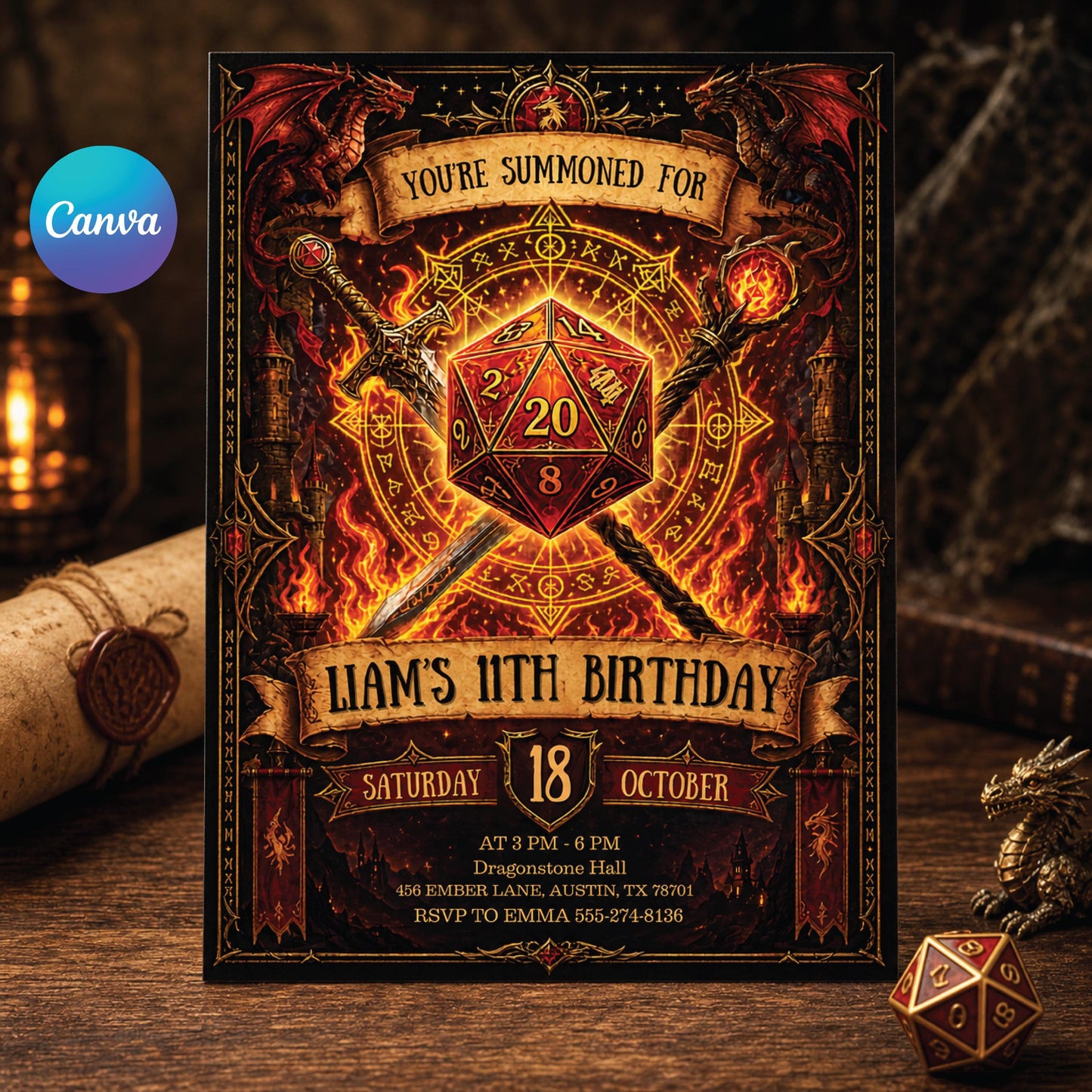 D&D Birthday Invitation – Dungeons and Dragons TTRPG Party Digital Invite, Fantasy Theme Editable Template __etsy:7976640502