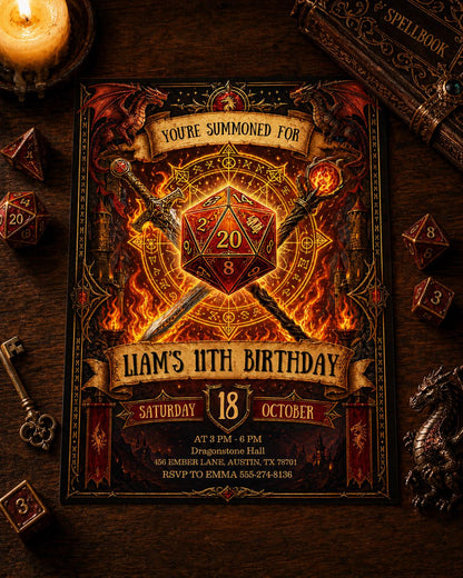 D&D Birthday Invitation – Dungeons and Dragons TTRPG Party Digital Invite, Fantasy Theme Editable Template __etsy:7970673094