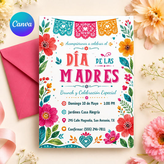 Día de las Madres Invitation, Invitación Día de las Madres Invitación en Español • Fiesta Latina Floral Tarjeta Editable Día de las Madres __etsy:8107417423