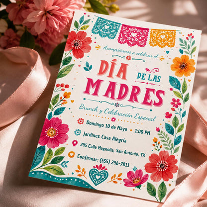 Día de las Madres Invitation, Invitación Día de las Madres Invitación en Español • Fiesta Latina Floral Tarjeta Editable Día de las Madres __etsy:8107417437